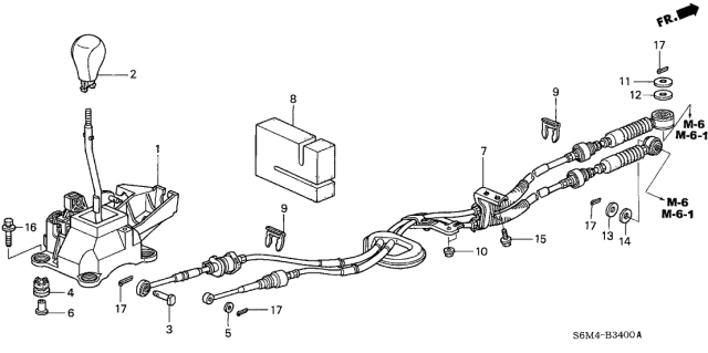 2005 Acura RSX Change Lever Sub-Assembly Diagram for 54100-S6M-N04