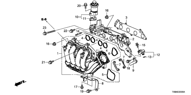 2013 Acura ILX Hybrid Gasket, In. Port Diagram for 17106-RW0-A01