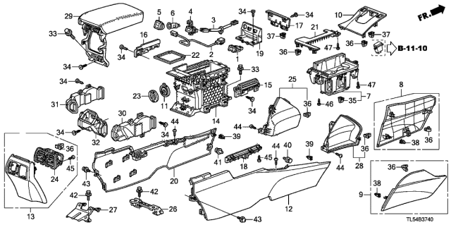 2011 Acura TSX 5 Door TSX KA 5AT Console Diagram