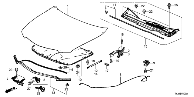 2017 Acura RLX Rubber, Rear Hood Seal Diagram for 74143-TY2-A01