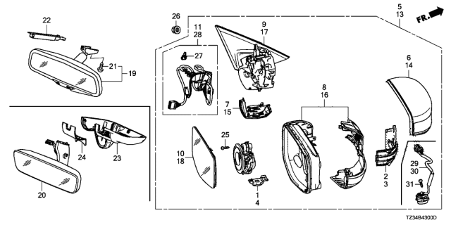 2020 Acura TLX Passenger Side Mirror Housing (Upper) (Fathomless Black Pearl) Diagram for 76201-TZ3-A01ZV