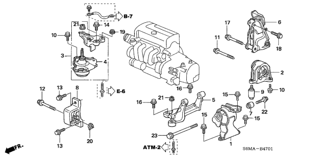 2006 Acura RSX 3 Door BASE KA 5AT Engine Mounts (AT) Diagram