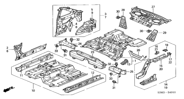 2003 Acura CL Panel Set, Rear Floor Diagram for 04655-S3M-A01ZZ