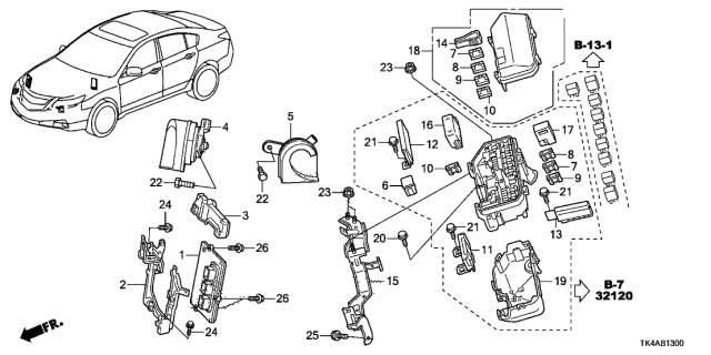 2013 Acura TL Tl Relay Box Cover Diagram for 38256-TK4-A03