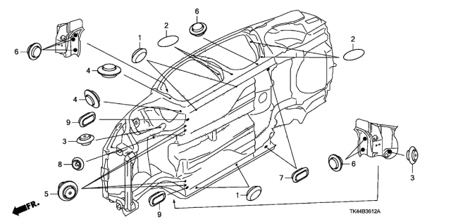 2012 Acura TL 4 Door BASE (SHAWD) KA 6AT Grommet Diagram