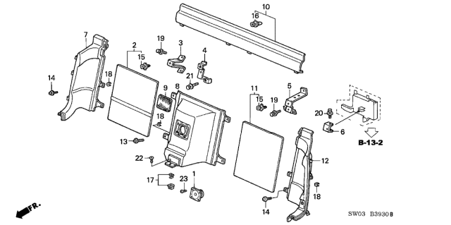 2001 Acura NSX Lining, Right Rear Center Bulkhead (Real Black) Diagram for 83720-SL0-C00ZA