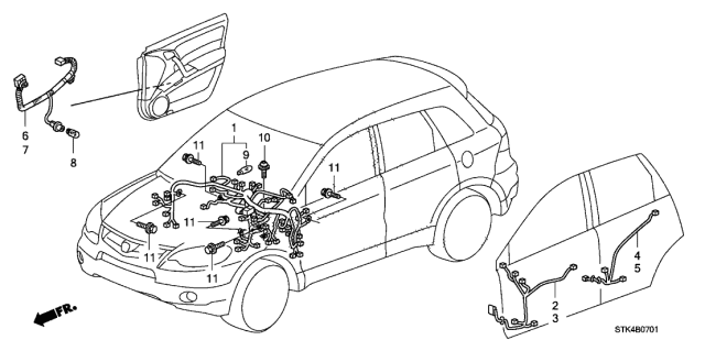 2007 Acura RDX Wire Harness, Right Rear Door Diagram for 32753-STK-A00