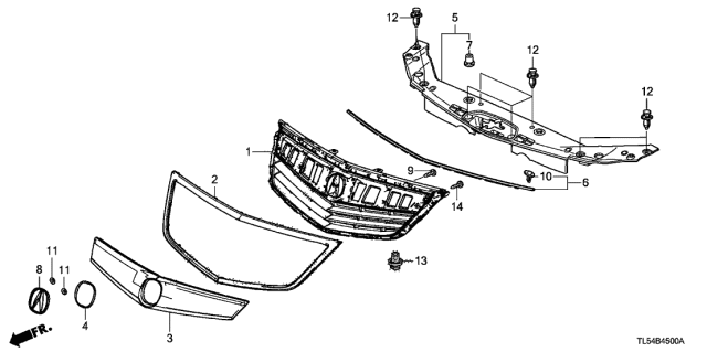 2014 Acura TSX Front Grille Diagram