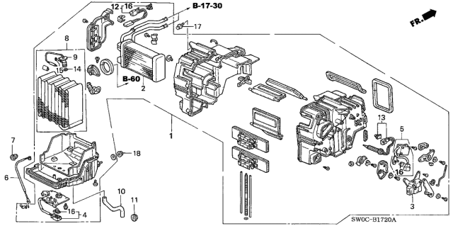 2005 Acura NSX Evaporator Sub Assy Diagram for 80210-SL0-A03