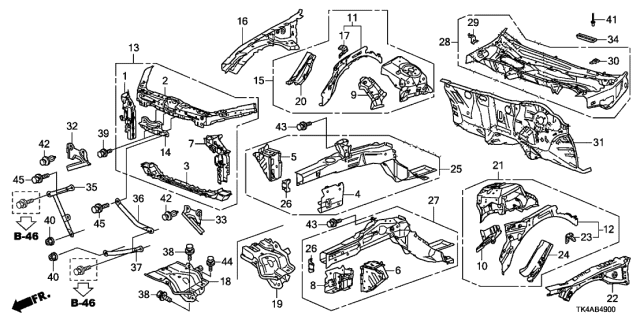 2013 Acura TL 4 Door TECH KA 6AT Front Bulkhead - Dashboard Diagram