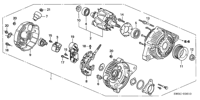 2003 Acura NSX 2 Door NSX-T KA 4AT Alternator (DENSO) Diagram