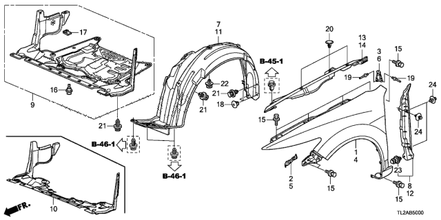 2013 Acura TSX 4 Door TSX V6 KA 5AT Front Fenders Diagram