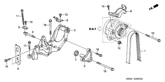 2001 Acura NSX 2 Door NSX-T KA 4AT Alternator Bracket Diagram