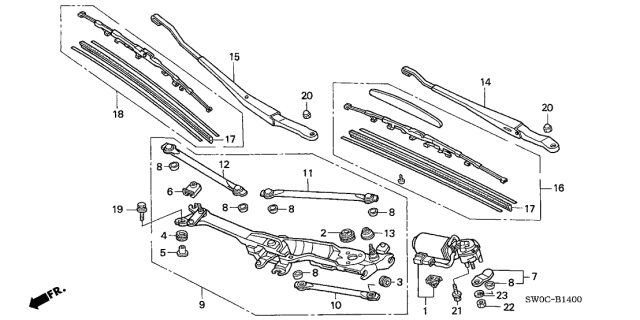 2005 Acura NSX 2 Door NSX-T KA 4AT Front Windshield Wiper Diagram