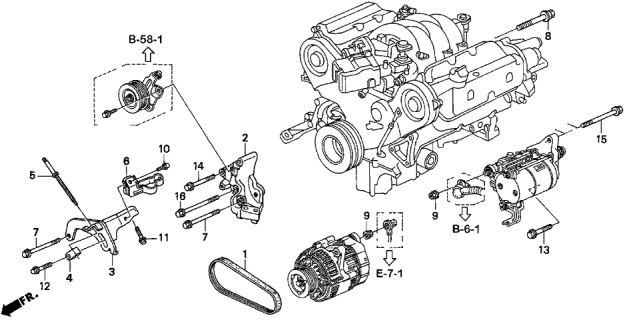 1998 Acura TL 4 Door BAS3.2 KA 4AT Alternator Bracket (V6) Diagram
