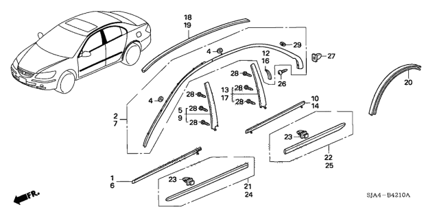 2007 Acura RL Right Front Door Molding Assembly Diagram for 72410-SJA-A01