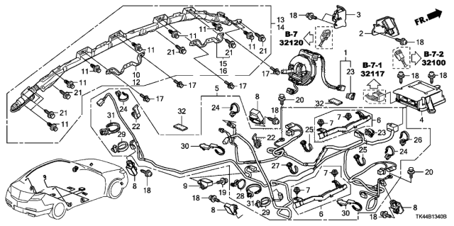 2012 Acura TL Harness, Srs Floor Diagram for 77962-TK5-D00