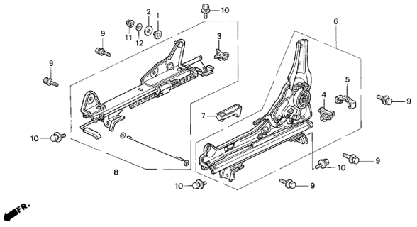 1994 Acura Vigor 4 Door LS KL 5MT Front Seat Components Diagram