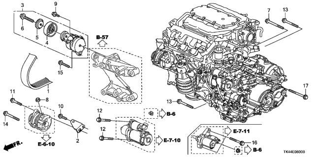 2012 Acura TL Alternator Bracket - Tensioner Diagram