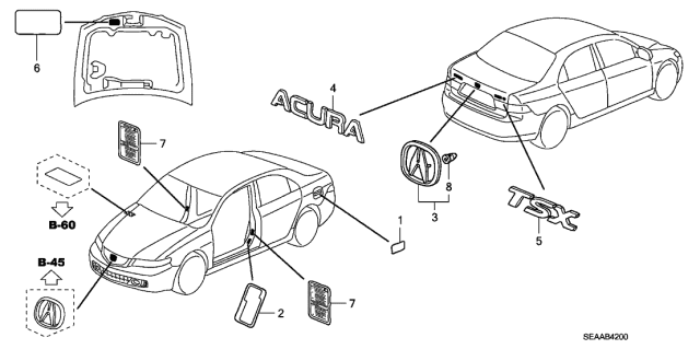 2008 Acura TSX 4 Door TSX (NAVIGATION) KA 6MT Emblems - Caution Labels Diagram