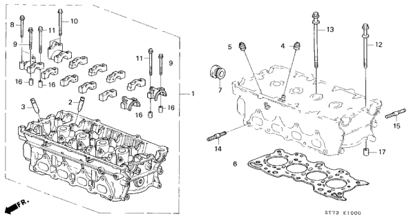 1998 Acura Integra Cylinder Head Assembly Diagram for 12100-P75-020