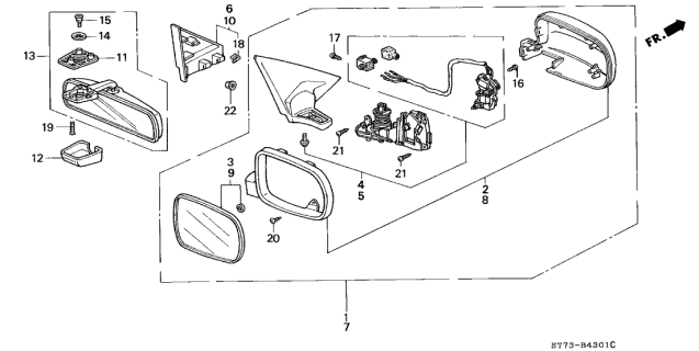 1997 Acura Integra Passenger Side Door Mirror Assembly (Milano Red) (R.C.) Diagram for 76200-ST7-A26ZE