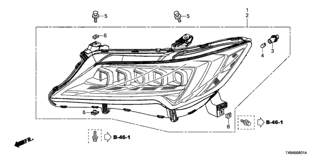 2017 Acura ILX Left Headlight Assembly Diagram for 33150-TX6-A51