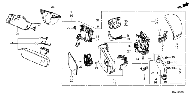 2021 Acura TLX Mirror Sub-Assy (Modern Steel Metallic) Diagram for 76205-TGV-A21ZH