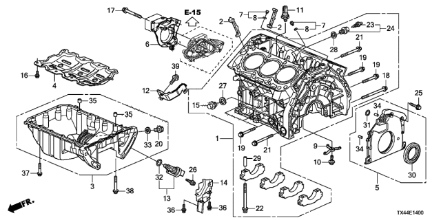 2015 Acura RDX 5 Door TECH (2WD) KA 6AT Cylinder Block - Oil Pan Diagram