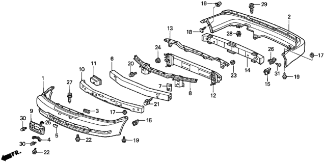 1995 Acura TL Plate, Front Bumper Beam Diagram for 71132-SW5-A00