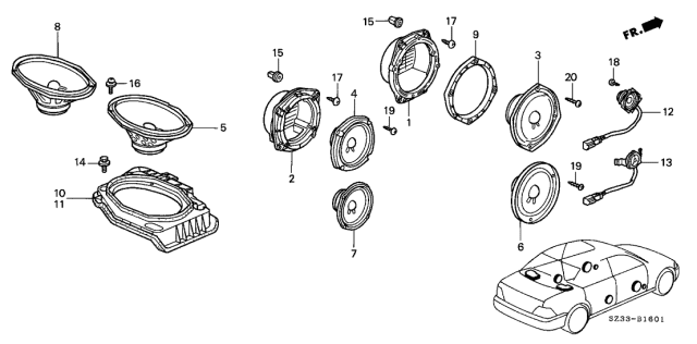 2001 Acura RL 4 Door RL (NAVIGATION) KA 4AT Speaker Diagram