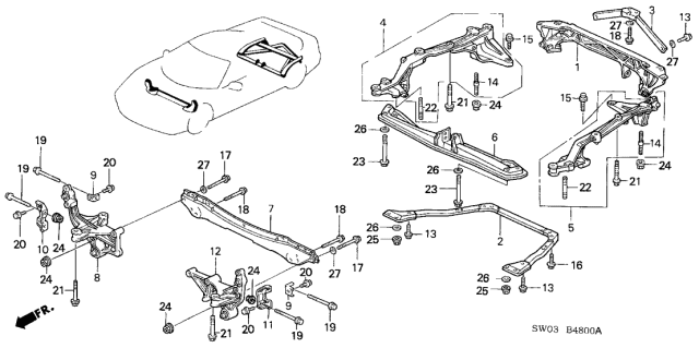 2001 Acura NSX 2 Door NSX-T KA 6MT Cross Beam Diagram