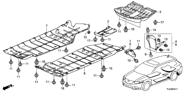 2011 Acura TSX Fender Right, Rear Inner Diagram for 74551-TL4-G00