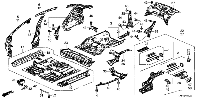 2014 Acura ILX Rail, Passenger Side Roof Side Diagram for 64211-TX6-A00ZZ