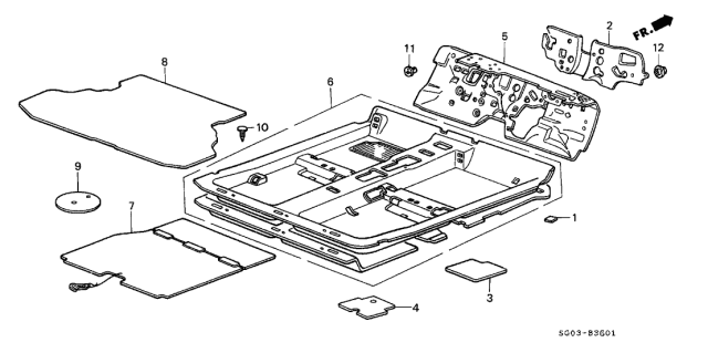 1990 Acura Legend 2 Door STD KA 4AT Floor Mat Diagram