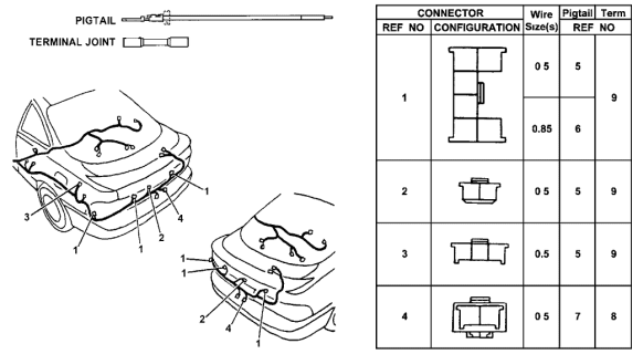 1994 Acura Integra 3 Door LS KA 5MT Electrical Connector (Rear) Diagram