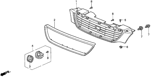 1997 Acura TL Front Grille (Pacific Blue Pearl) Diagram for 75101-SW5-A01ZH