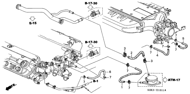 2001 Acura TL Cooling System Misc/Engine Coolant Hose Diagram for 19522-P8E-A00