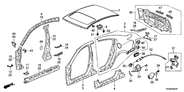 2012 Acura TL Grommet (30X40) Diagram for 90834-TK4-A01
