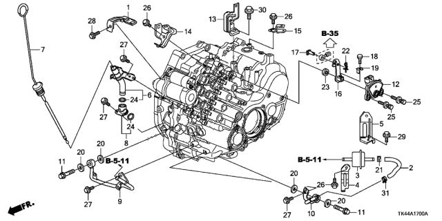 2012 Acura TL 4 Door TECH (SHAWD) KA 6AT AT Oil Level Gauge - ATF Pipe Diagram