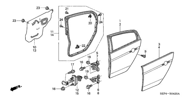 2007 Acura TL Left Rear Door Sub-Seal Diagram for 72865-SEP-A11