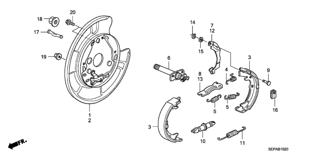 2008 Acura TL 4 Door BASE (NAVIGATION) KA 5AT Parking Brake Shoe Diagram