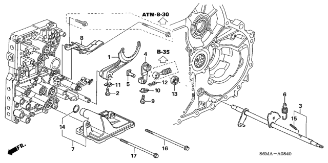 2006 Acura RSX 3 Door BASE KA 5AT AT Shift Fork Diagram