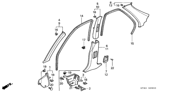 1994 Acura Integra 4 Door GS-R KA 5MT Pillar Garnish Diagram