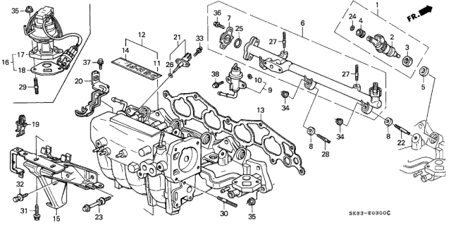 1990 Acura Integra Stay, Intake Manifold Diagram for 17132-PR3-000