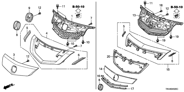 2011 Acura TL Front Grille Molding (Satin Chromium Plating) Diagram for 75140-TK4-A01ZB