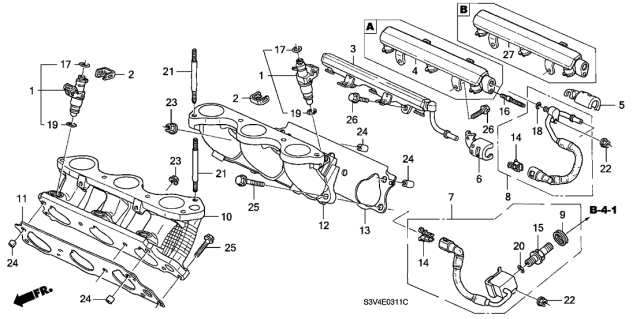 2003 Acura MDX Fuel Injector Assembly Diagram for 16450-RCA-A01