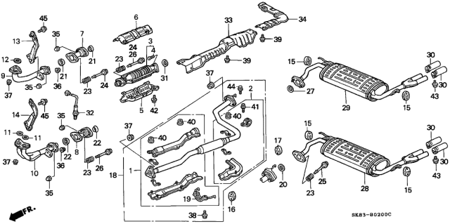 1993 Acura Integra 4 Door GSL (LEATHER) KL 4AT Exhaust System Diagram