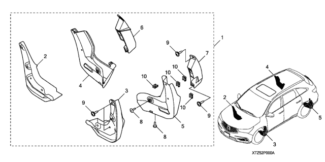 2019 Acura MDX Splash Guards Diagram