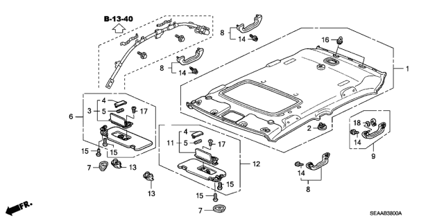 2008 Acura TSX 4 Door TSX (NAVIGATION) KA 6MT Roof Lining Diagram
